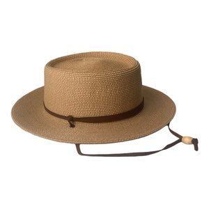 NEW FURTALK Khaki/Brown Wide Brim Straw UPF Beach Sun Hat Size L